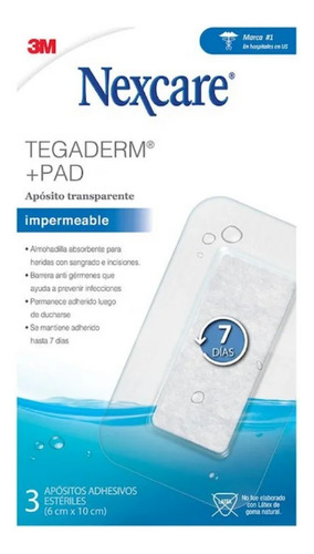 Nexcare Tegaderm + Pad Adhesivos Trans Imp 7 Dias 6x10cm 3 U