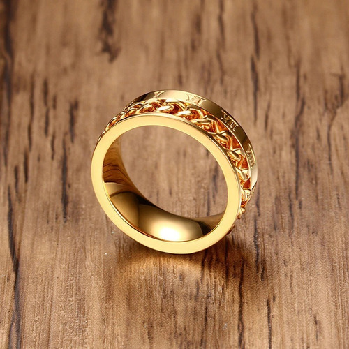 Anillo Acero Inoxidable Color Oro Números Romanos Hombre