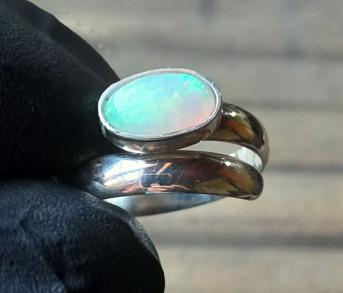 Anillo Opalo De Etiopia Plata 925 Ajustable Proteccion Art11 Plateado Ajustable