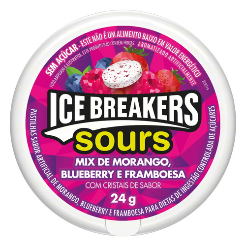 Pastilha Ice Breakers Sours mix de morango, blueberry e framboesa sem glúten 24 g 