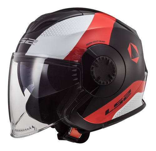 Casco Abierto Moto Ls2 570 Verso Technic Doble Visor Color Negro/Rojo/Blanco Tamaño del casco S