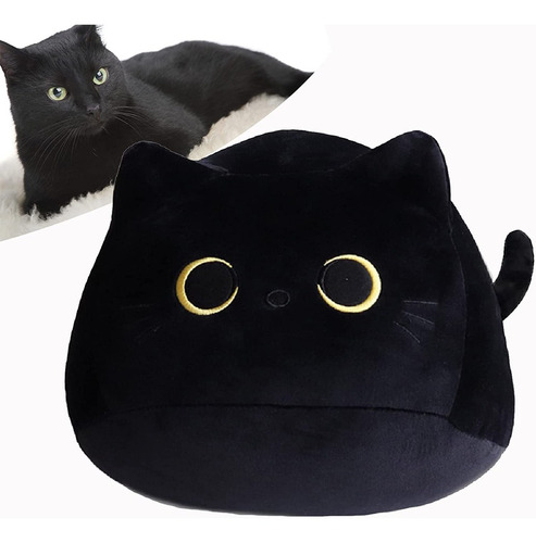 Almofada De Brinquedo De Pelúcia De Gato Preto, Boneca De Pe
