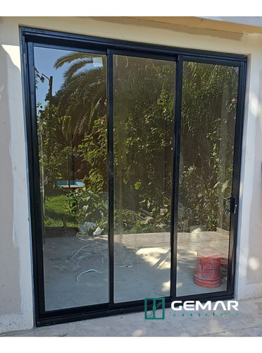 Puerta Balcon Aluminio Modena Negro 200x200 3 Hojas Dvh Negro