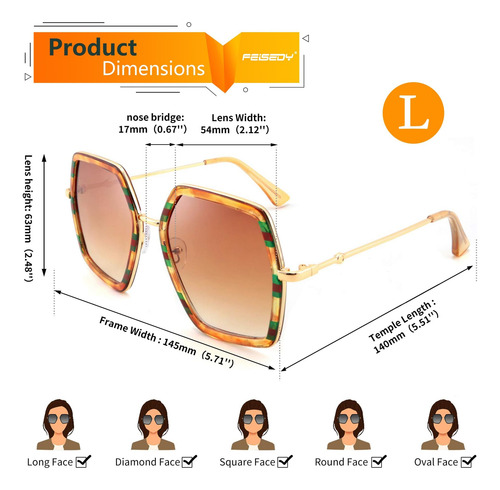 Feisedy Gafas De Sol Cuadradas Retro Para Mujer Gafas De Sol