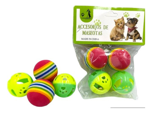 Kit Juguete Pelota + Sonajeros Para Gatos Perros Mascotas X4