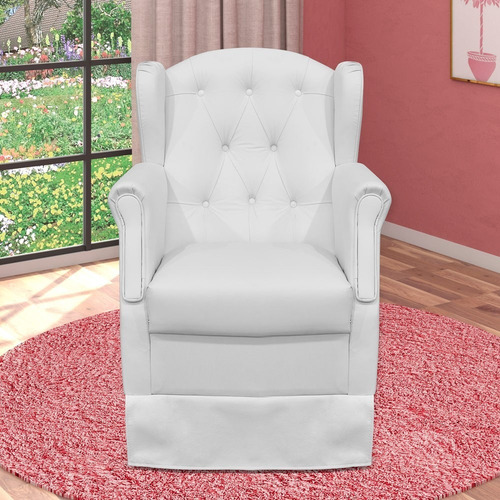 Poltrona De Amamentação Fixa Com Puff Quarto Bebê Alicia Corino Branco - Phoenix Desenho do tecido Liso