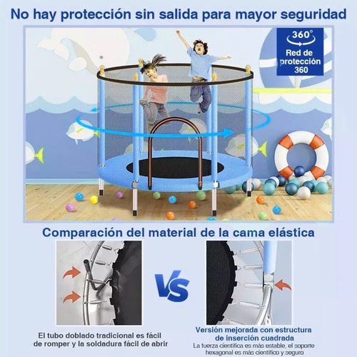Trampolín Ninoto 1.5m Circular Con Red De Seguridad Lona De Salto Azul Cobertor De Resortes Azul