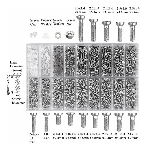 Kit De Tornillos Reparación Gafas, Acero Inoxidable, 1000pcs