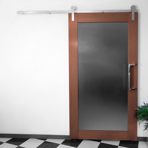 Kit Porta De Correr Em Inox Polido Trilho 1,5m