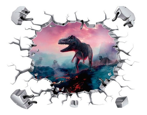 Vinilo Decorativo 3d Dinosaurios 10 Muro Roto Jurassic Park