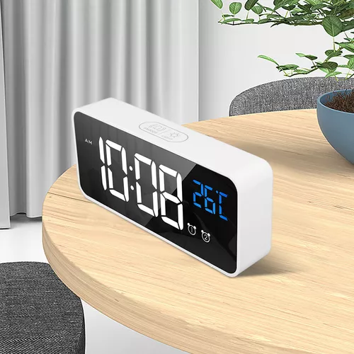 Reloj Despertador Digital Con Espejo Led Para Mesilla De Noc