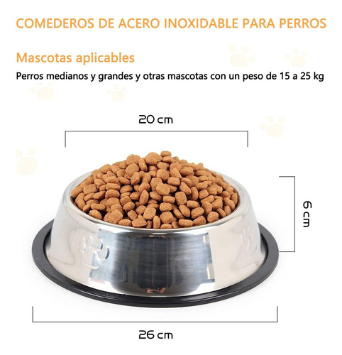Cuenco Alimentación Perro Antideslizante De Acero Inoxidable