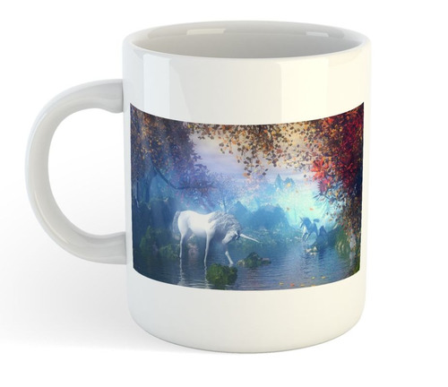 Taza De Ceramica Unicornio Hermosa Bosque Naturaleza