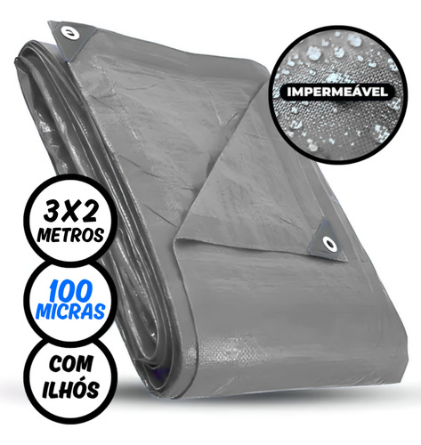 Lona Plástica Impermeável 3 X 2 Metros Cinza 100 Micras