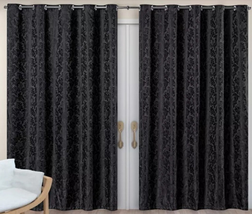 Cortina Jacquard Semi-blackout 2,80x1,70 Para Varão/ilhós Cor Preto