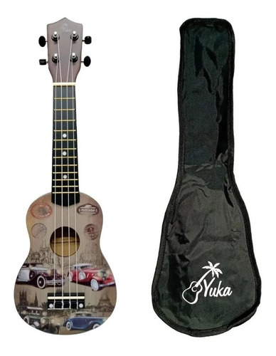 Ukelele Soprano Yuka Estampado Autos Antiguos + Funda