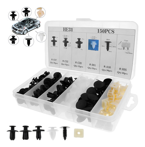 Kit Universal De Presilhas Para Fixação Automotiva 150 Peças