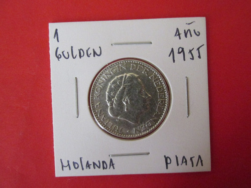 Moneda Reino De Holanda 1 Gulden Plata Año 1955 Escasa