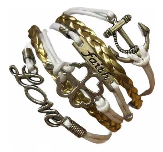 Pulsera Con Dijes De Love, Trébol, Faith Y Ancla