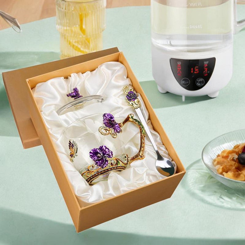 For Taza De Té De Vidrio Transparente Con Diseño Violeta