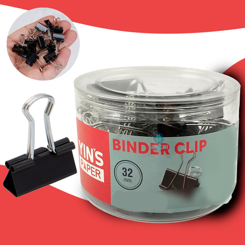 Prendedor De Papel Binder Clip 25mm Pote Com 48 Peças Metal Cor Preto