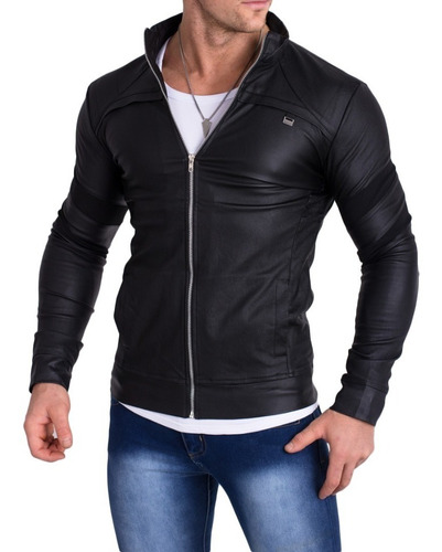 Campera Entallada Elastizada Engomada Ecocuero Slim Fit