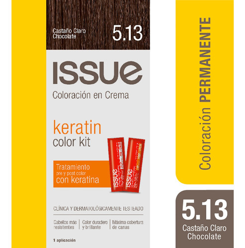  Issue Kit Tintura En Crema Keratin Color Tono 5.13 Castaño claro chocolate