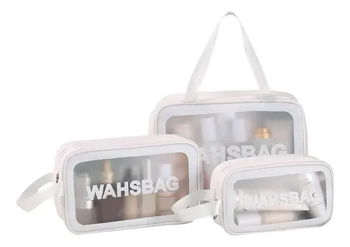 Kit Necessáires Feminina Maquiagem Cosméticos Viagem Praia Cor Branco Desenho do tecido Liso