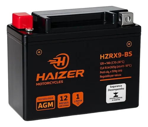 Haizer Bateria Kawasaki Ninja 300 9ah 12v Hzrx9-bs | Frete grátis
