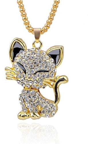 Collar  Colgante Gato Con Diamantes De Cristal Para Mujer 