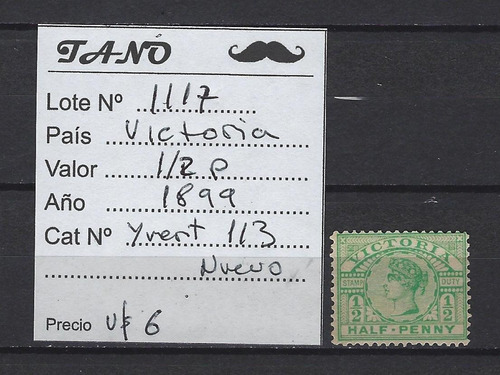 Lote1117 Victoria Colonia 1/2 P. Año 1899 Yvert# 113 Nuevo