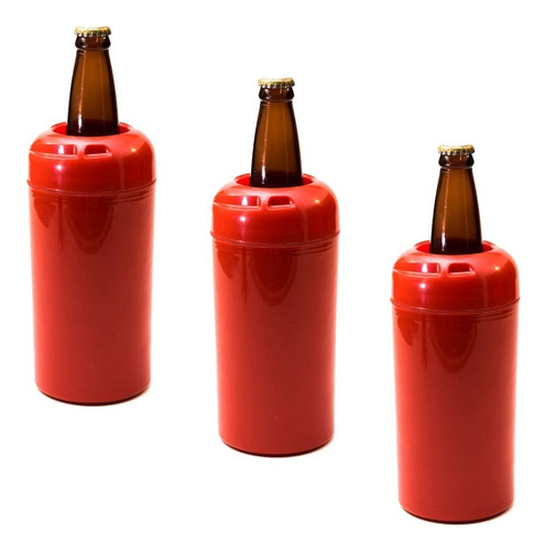 Porta Garrafa Cerveja Litrão 1000ml Cervegela Kit 3 Peças Cor Vermelho