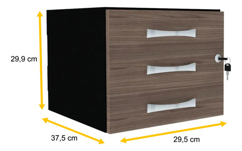 Gaveteiro Aéreo 3 Gavetas Pandin Maxxi - Walnut/preto Walnut/preto