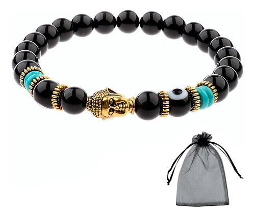 Pulsera Onix Ojo Turco Y Buda Chakras Proteccion Y Suerte 