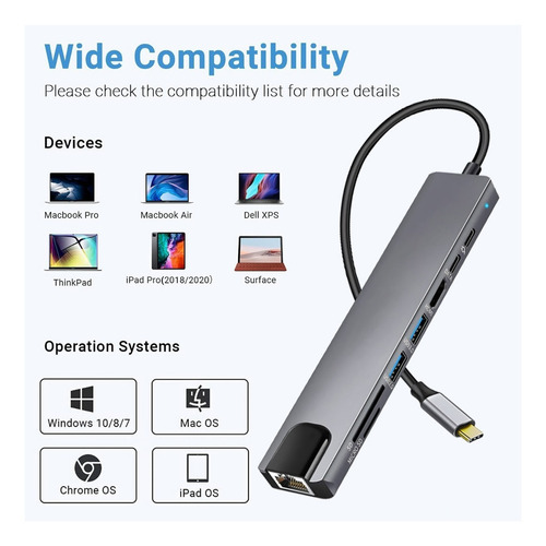Alls Sd Hub Usb C 8 En 1 Adaptador Multipuerto Para Macbook