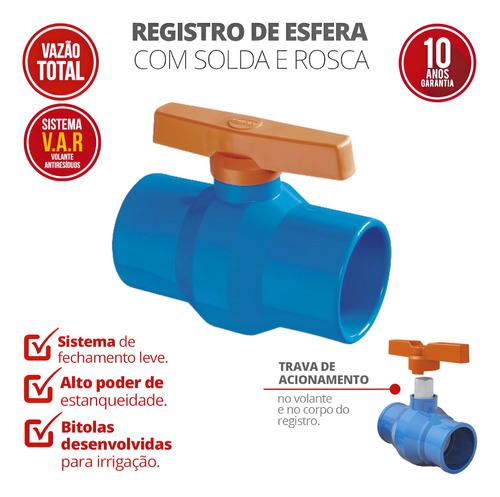 Registro Esfera Lr Solda x Rosca 60mm X 2' Irrigação