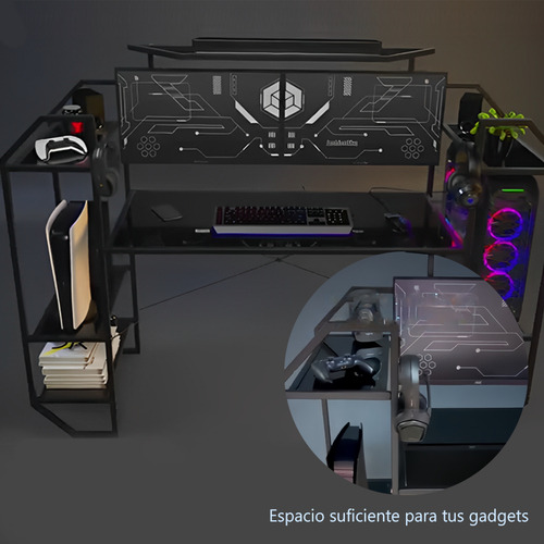 Escritorio Gamer Multifuncional Para Computadora Y Cuarto Negro