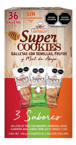 Taifelds Super Cookies 3 Sabores 540g Selladas 12 Paquetes