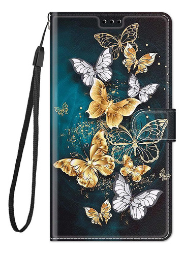 Funda De Piel Con Ranura Para Tarjetas Y Mariposas Para Ipho