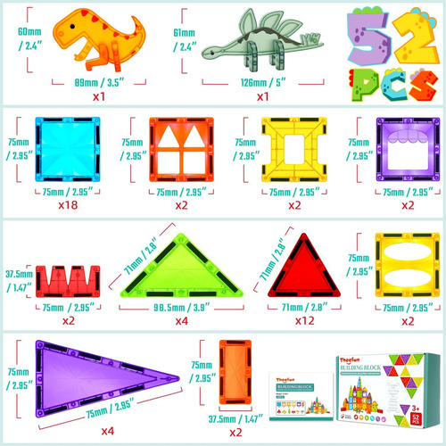 Theefun Bloques Magnéticos Dinosaurios Set Educativo 52