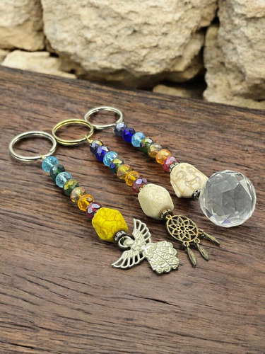Llavero De Los 7 Chakras Con Cuarzos Naturales - 3 Pzas 7 Chakras