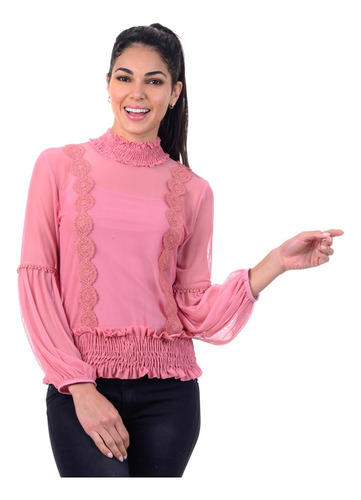 Jn288 Blusa Traslucida Con Detalles En Escarola Capricho Col