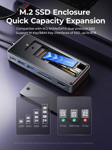Orico 8 En 1 Tipo C Docking Station Con Carcasa M.2 Ssd