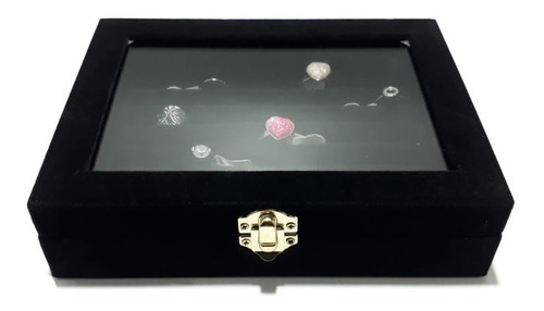 Imagen 5 de 8 de Exhibidor Porta Anillos Terciopelo Con Tapa Vidrio 32112