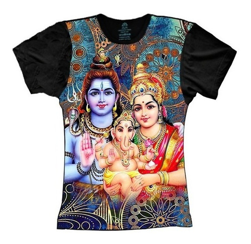 Camiseta Indiana Deuses Hindu Shiva Parvati Ganesha Familia 