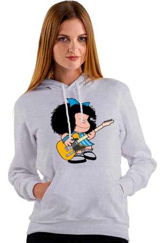 Imagen 4 de 6 de Buzo Gris Canguro Mafalda Guitarra Hombre Mujer Niños Hoodie