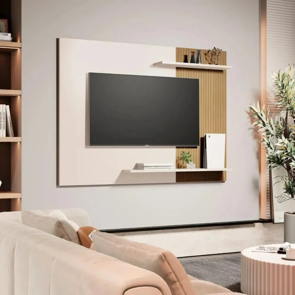 Painel Para Tv 50 Polegadas San Fernando Off White Ripado Off White