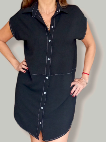 Imagen 5 de 6 de Vestido Camisero Poplin Elastizado Y Broderie