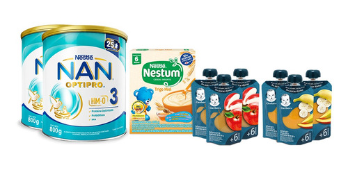 Imagen 1 de 1 de Pack 2 Nan 3 Optipro + 1 Nestum Trigo Miel + 6 Gerber Pouch