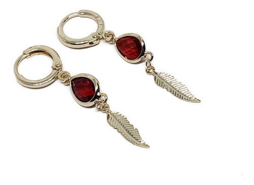 Aretes De Gota Roja Zirconia De Oro Laminado +huggies U20